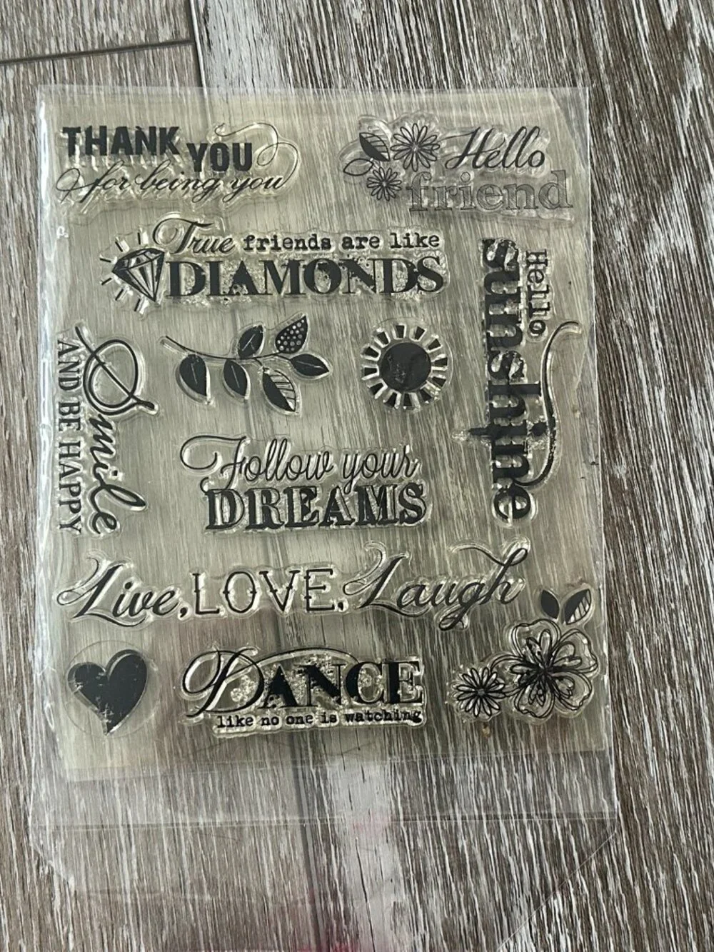 Fun Clear Stamps Feel Good Sentiments Smile & Be Happy, Hello Sunshine etc